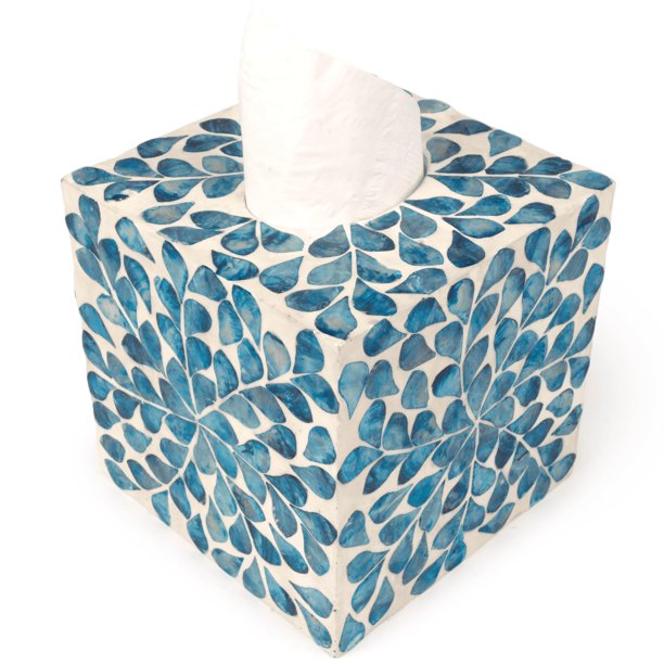 Claynix Funda para caja de pañuelos - Soporte para caja de pañuelos con incrustaciones de nácar de mosaico - Cubierta para caja de pañuelos cuadrada 5,9 x 5,9 x 5,9 pulgadas - Decorativo para baño, do