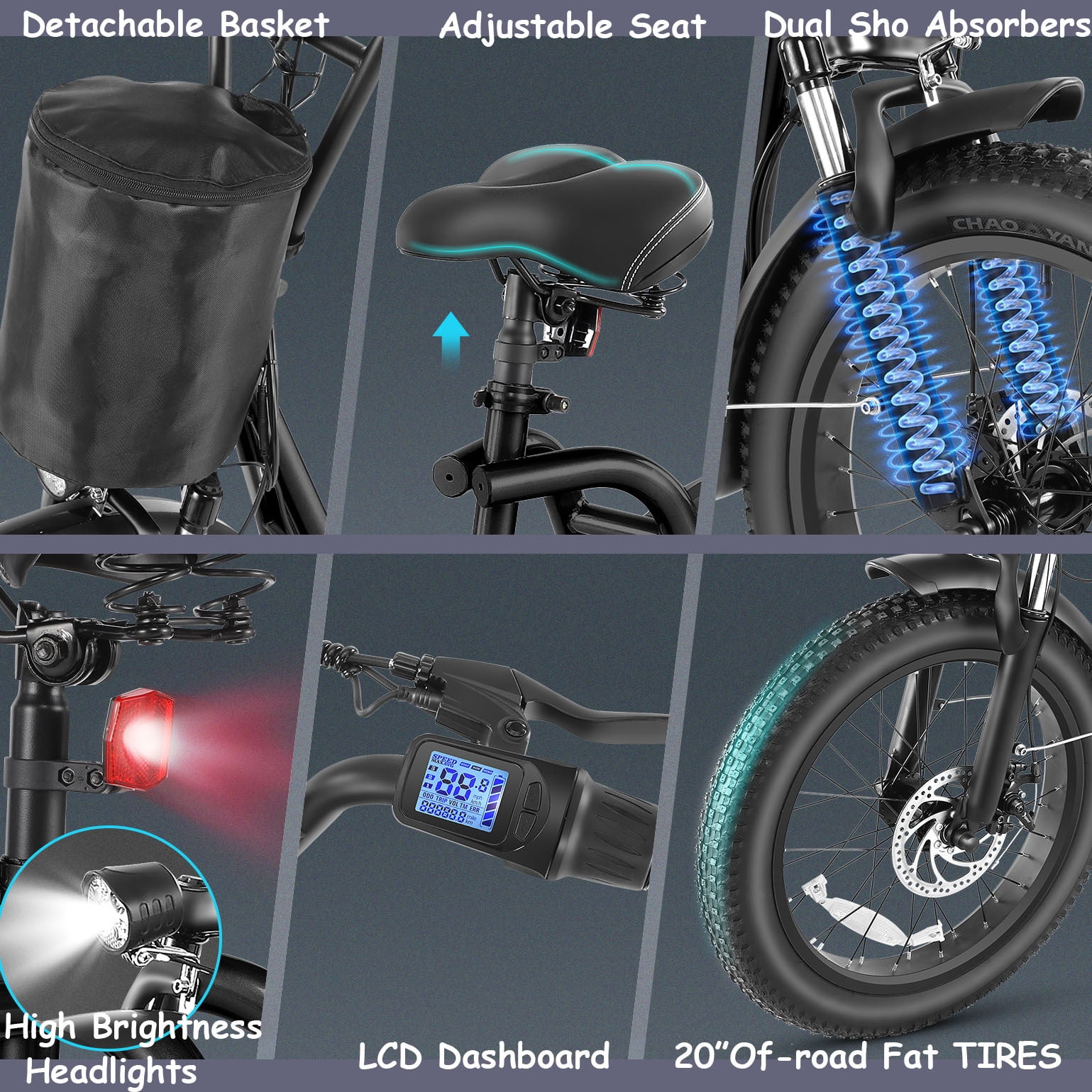 HOTEEL Electric Scooter for Adult, 30Miles Range&20Mph Power by 20"Off-Road Tire&Height Adjustable Seat, Foldable Scooter E Bike for Mountains, Snow, Road, Black