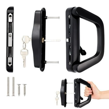 Sliding Door Handle Set with Key Cylinder, Door Handle with Mortise Lock, Replacement Patio Door Handle, Door Lock Set Fits Door Thickness of 0.75-1.4’’, 4-15/16” Screw Hole