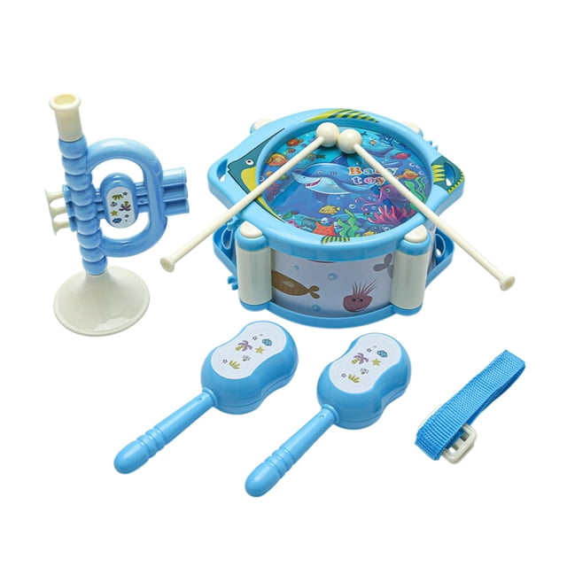 Yhmxh Toddler Toys Musical Toy Set Hand Pat Drum Rattle Trumpet Early Learning Percussion Instrument For Infants Safe ABS Plastic Newborn Gift For Boys And Girls Baby Toy for Newborns Ages 3+ Months