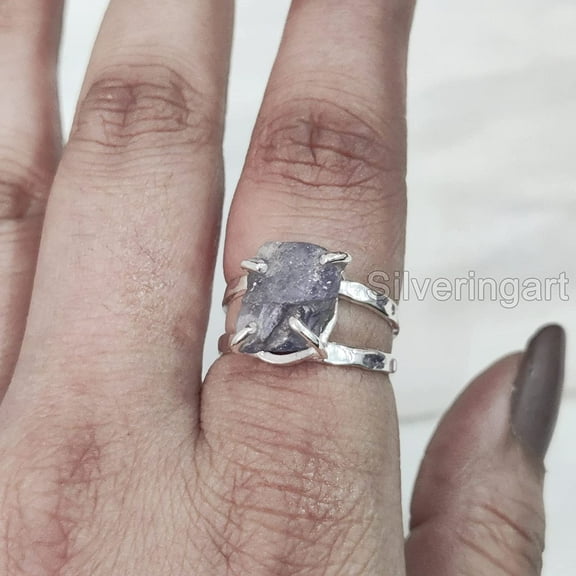 NEW Natural Tanzanite Ring, Rough Tanzanite Ring, December Birthstone, Hammered 2 Band, 925 Sterling Silver, Womens Ring, Christmas, Thanksgiving, Handmade, Statement Jewelry, Rough Gemstone Jewelry