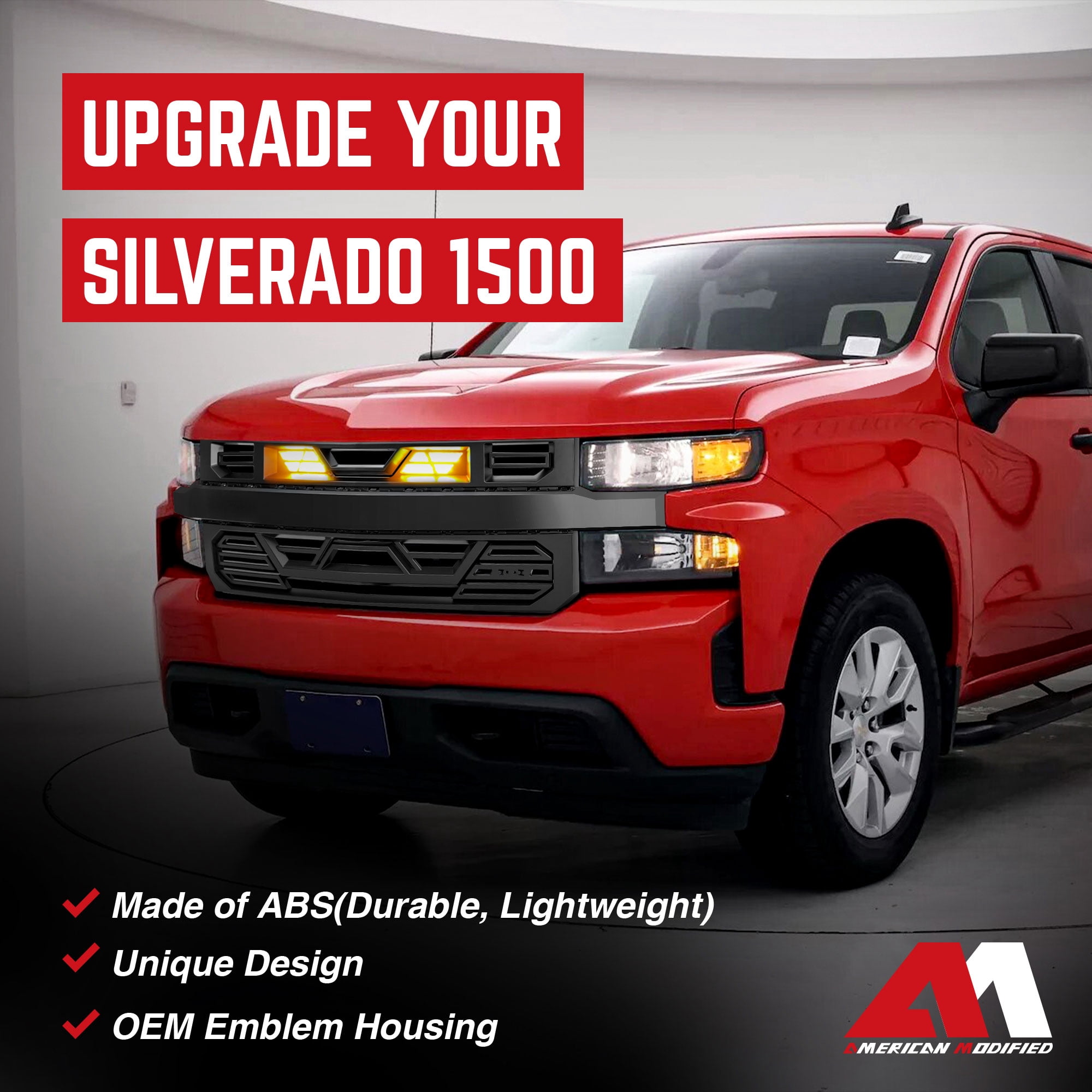 AMERICAN MODIFIED Grille w/LEDs for 19-21 Chevy Silverado 1500, Matte Black