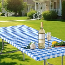 Herrnalise Picnic Table Cover,Waterproof Windproof Rectangle Vinyl Camping Essentials Tablecloth for 6 Ft Tables,Blue-white Checkered Elastic Fitted Outdoor Picnic Table Cloth for Picnic Camping
