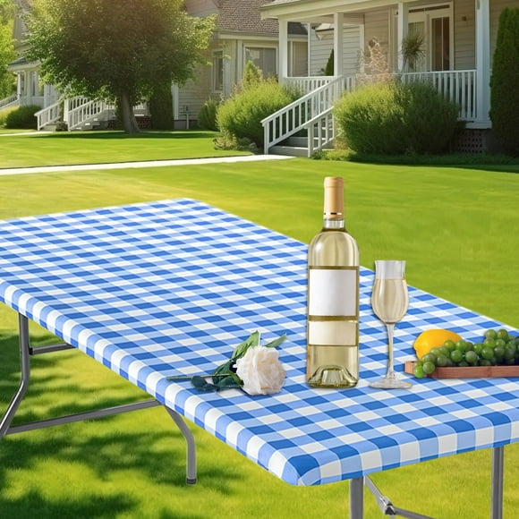 LSLJS PVC Convenient Outdoor Courtyard Table Cover Picnic Tablecloth Printed Elastic Table Cover, Picnic Tablecloth