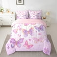 thumbnail image 2 of Homewish Dreamy Butterfly Twin Bedding Sets 7-Piece for Kids Girls, Chic Floral Flower Bedding Comforter Set, Cute Purple Pink White Sheet Sets, Super Cozy Room Decor, 2 of 8