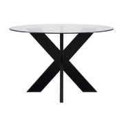 Powell Augusta Wood X-Base Dining Table with Glass Top, Black