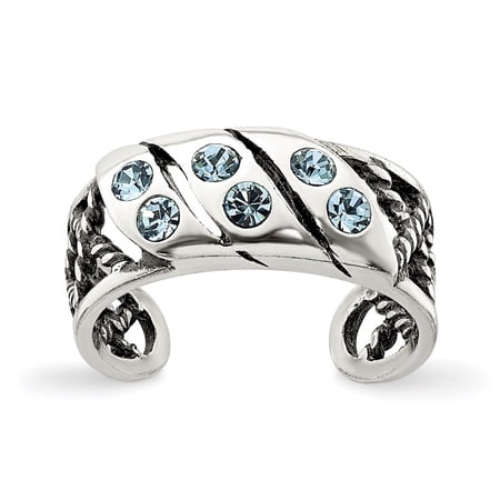 Auriga Fine Jewelry 925 Sterling Silver Antiqued Blue Stellux Crystal Toe Ring for Women
