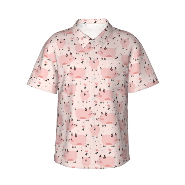 Fotbe Pig Camisa Hawaiana para Hombre Unisex – Camisa Casual de Verano con Botones de Manga Corta de Algodón y Lino,3X-Large