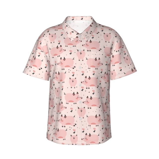Balery Pig Camisas hawaianas de manga corta para hombre, camisas playeras de corte holgado, camisas de vacaciones con botones,Small