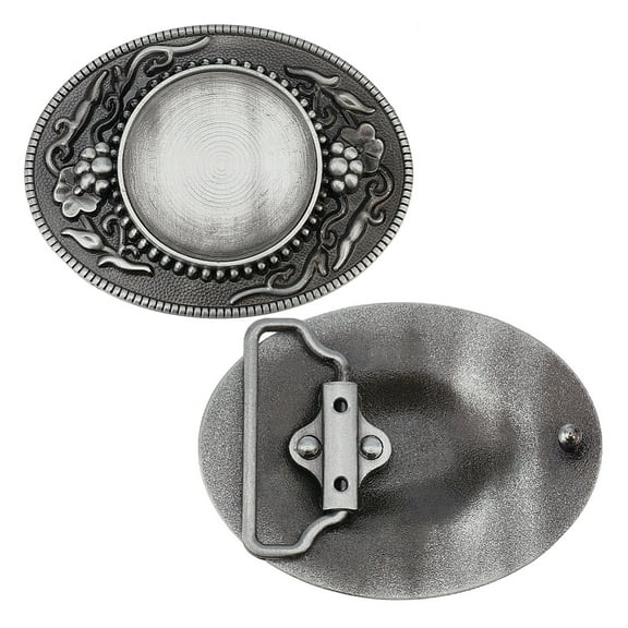 2pc Alloy Oval Belt Buckles Belt Fastener Flower Pattern Antique Silver 62x82x7.5~12mm Tray: 40mm