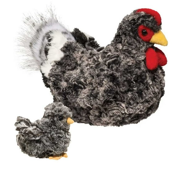 Douglas Pepper Black Hen and Chick Plush Chicken