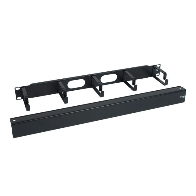 Panel administrador de cables ICC 1U, metal, 3 anillos, 19 pulgadas, estante negro