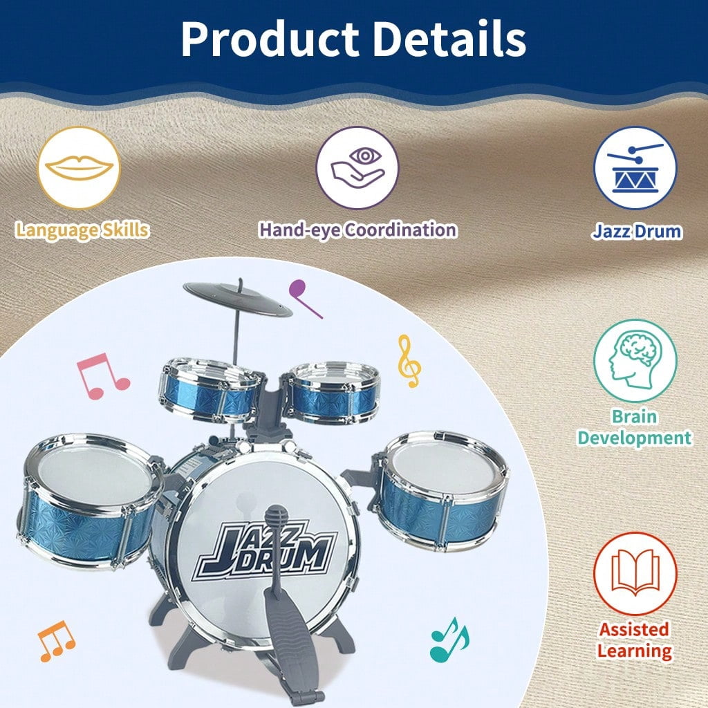 Felizhus kids drum set with stool and pedal - beginner jazz drum kit for boys and girls ages 3-8 - musical toy for birthday, christmas or children's day