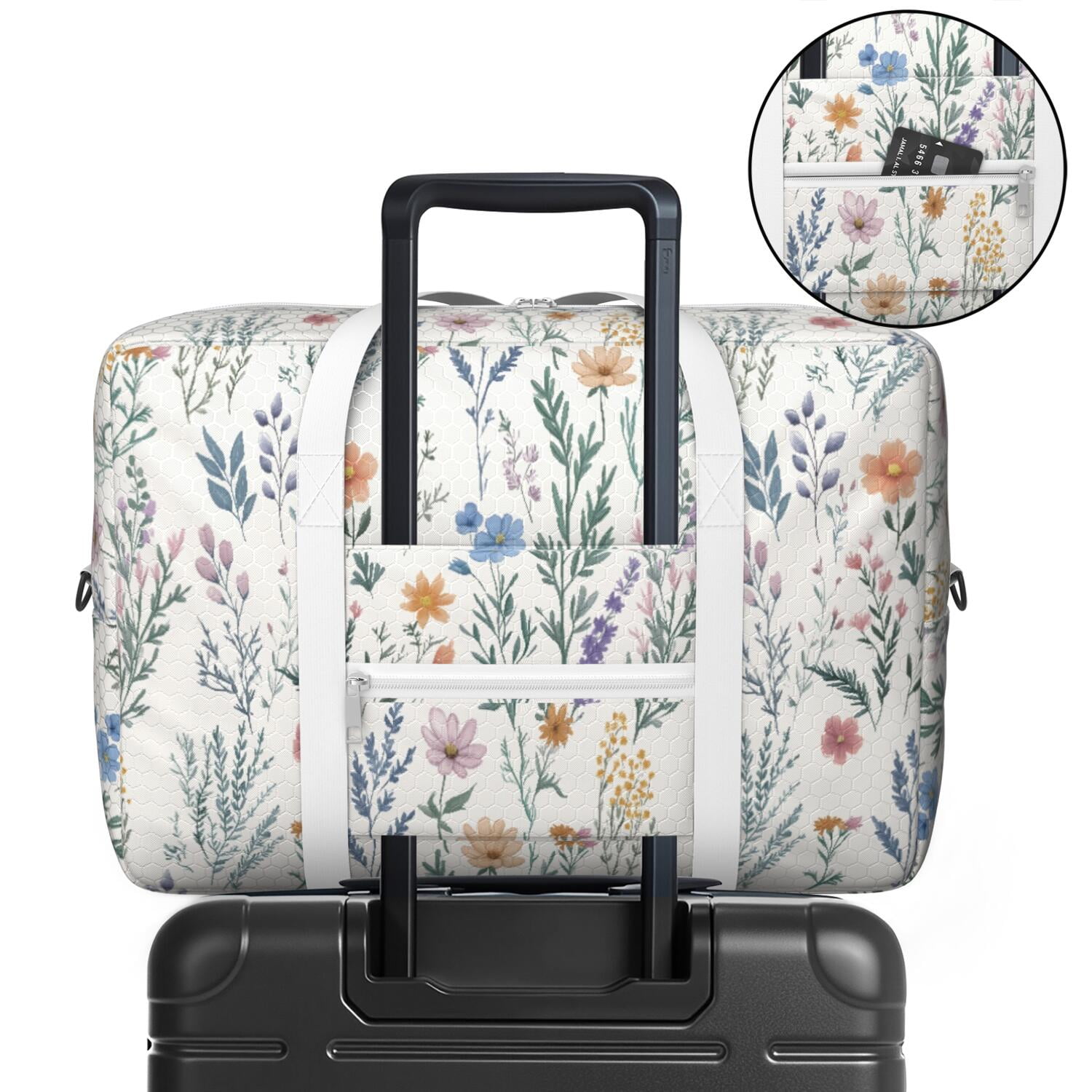 For Spirit Airlines Personal Item Bag 18x14x8 Inch, Floral Weekender Travel Bag, Foldable Travel Duffel Bag Underseat Carry on Bag with Luggage Sleeve for Women and Men 30L