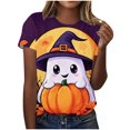 thumbnail image 2 of Women's Cute Ghost Pumpkin Graphic Tees Funny Halloween Shirts Crewneck Short Sleeve T-Shirts Casual Fall Holiday Festive Tops for Women, 2 of 6