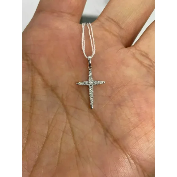 Round Cut Moissanite 1Ct Small Cross Pendant Necklace 14K White Gold Plated