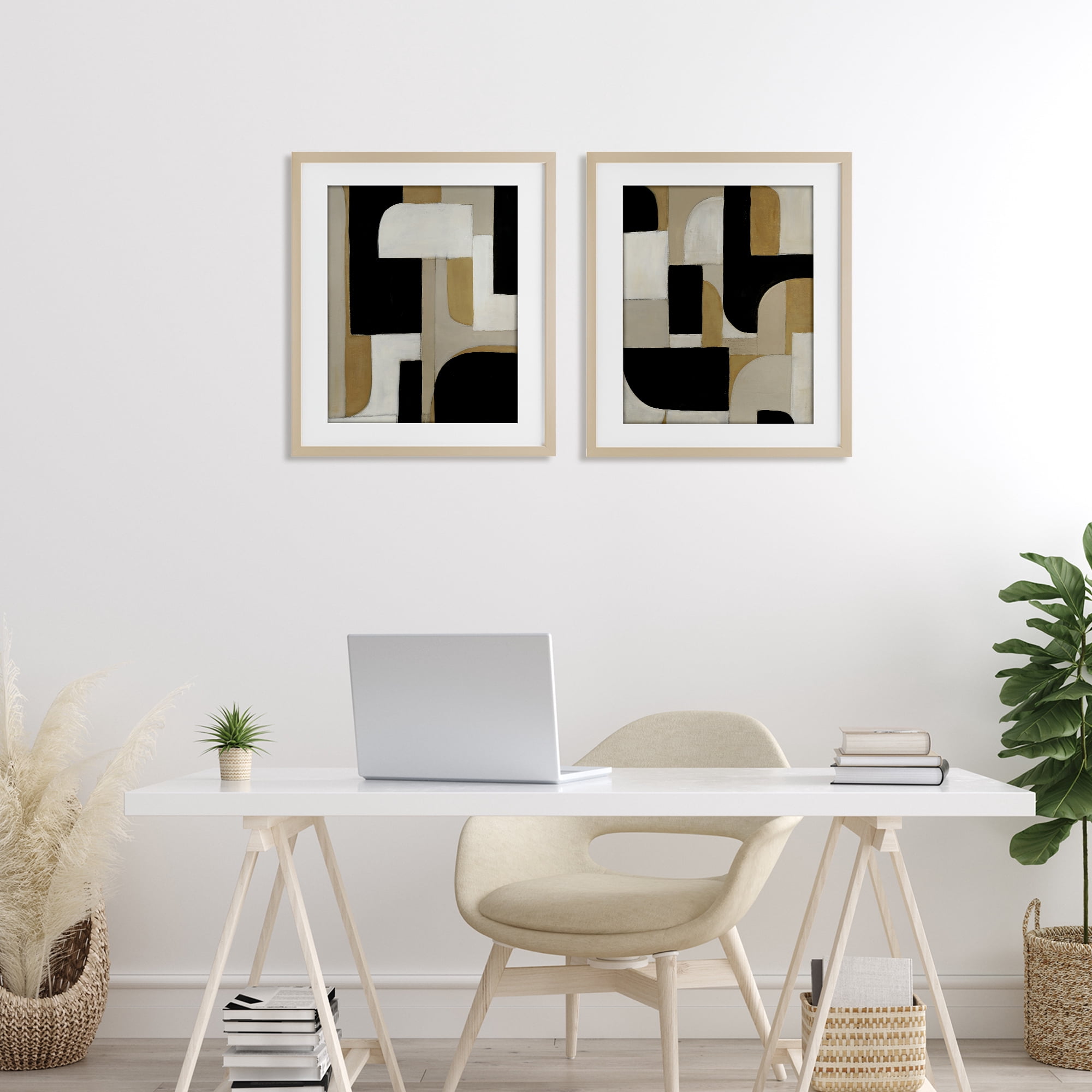 Stupell Industries Neutrals & Black Geometrics 2 Piece Birch Framed Print Under Glass Set, design by Kippi Leonard