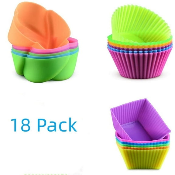 Casewin Silicone Cupcake Baking Cups Muffin Liners Reusable Non-stick Cake Molds Sets (18-Pack)