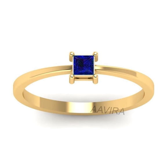 Aavira Minimalist Solitaire Sapphire Sapphire Ring, 925 Sterling Silver