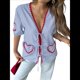 thumbnail image 1 of Tops con Lazo Delantero para Mujer, Top Babydoll de Cuadros , Tops de Abullonada, Tops Veraniegos de Larga con Corazón, Bonitos Azul XL, 1 of 10