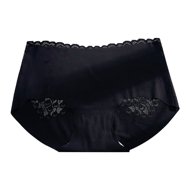 Gibobby Verano calzoncillos adelgazantes Mujeres encaje hielo seda Jacquard algodón sin costuras Sexy cadera media cintura calzoncillos bragas(Negro, XL)