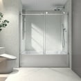 thumbnail image 6 of 60X76'' Brushed Nickel Frameless Shower Door, Bathroom Sliding Shower Door with 304 Stainless Steel Pulleys & Adjustable Soft Closing Function, 6 of 9