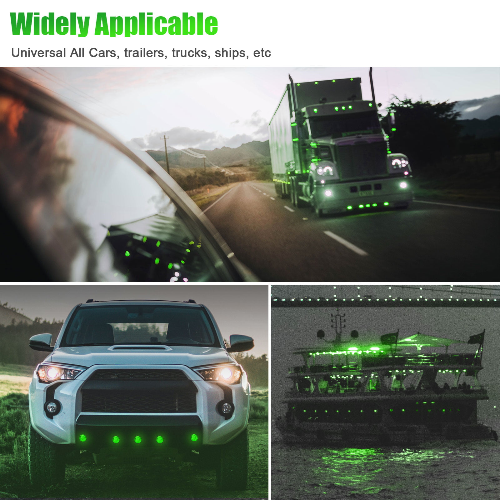 LedVillage 3/4 Inch Mini Round Green Clearance LED Side Marker Indicators Lights Ultra Bright SMD Waterproof Button Truck Trailer Pickup Lorry Camper Sedan Bus Cab 12V DC w/Grommets 3led Pack of 10 
