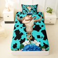 thumbnail image 4 of Manfei Floral Western Bull Skull Twin Sheets 3pcs,Cow Print Bedding,Turquoise Black,1 Flat Sheet,1 Fitted Sheet and 1 Pillowcase, 4 of 6