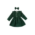 thumbnail image 2 of Baby Girl Dress, High-Waist Midi, 12 18 24M 3 4 5Y Long Sleeve Round Collar Ruffle Buttons Princess Pleated Fall Skirt Headband, 2 of 10