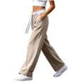 thumbnail image 2 of LIaqionyy Women's Straight Leg Pants Drawstring Elastic Waist Casual Lightweight Fashion Trousers with Pockets, 2 of 9