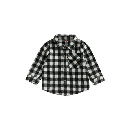 

Diconna Toddler Boy Girl Plaid Jacket Flannel Button Down Shacket Little Kids Long Sleeve Fall Coat Top Christmas Clothes Black 3 Years