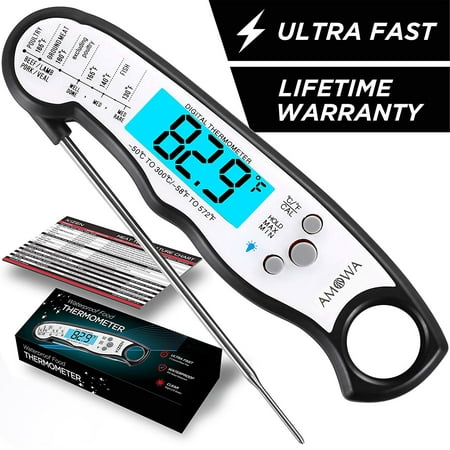 Meat Thermometer - Best Waterproof Ultra Fast Thermometer with Backlight & Calibration. Kizen Digital Food Thermometer for Kitchen, Outdoor Cooking, BBQ, and