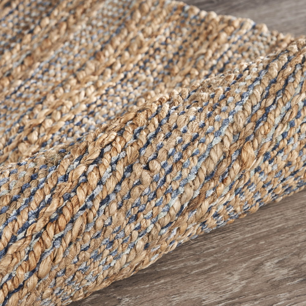 LR Home Natalie Ira Natural/Navy Striped Farmhouse Jute Blend Runner Rug, 2'6" x 7'9"
