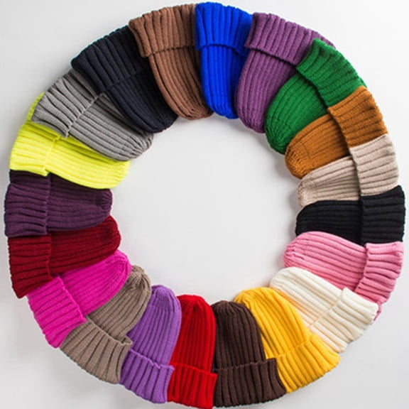 ruhuadgb Winter Unisex Solid Color Warm Soft Hiphop Knitted Hat Cuffed Skull Beanie Cap