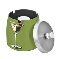 Yayeee Ashtray with Lid for Cigarette Smokeless Stainless Steel Home Ash Holder, Light Black Martini