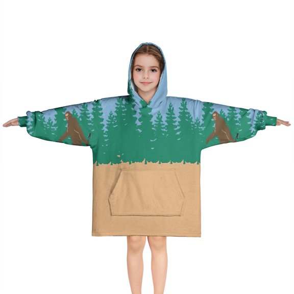 Blue Bigfoot and Guitar Pattern Blanket Hoodies for Kids 6-13YR Oversize Wearable Blanket Hoodies for Boys Girls Teens