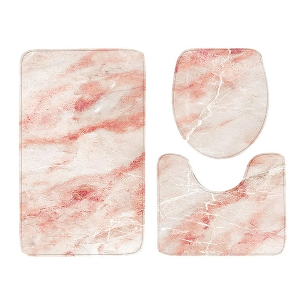 Juego de alfombrillas de baño Advancent 3 piezas contornos de mármol rosa dorado