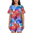 thumbnail image 1 of Balery Bright Flowers Conjunto de Pijama para Mujer con Estampado, Dos Piezas de Manga Corta y Shorts, Ropa de Dormir Suave con Cuello Redondo y Bolsillos-3X-Large, 1 of 6