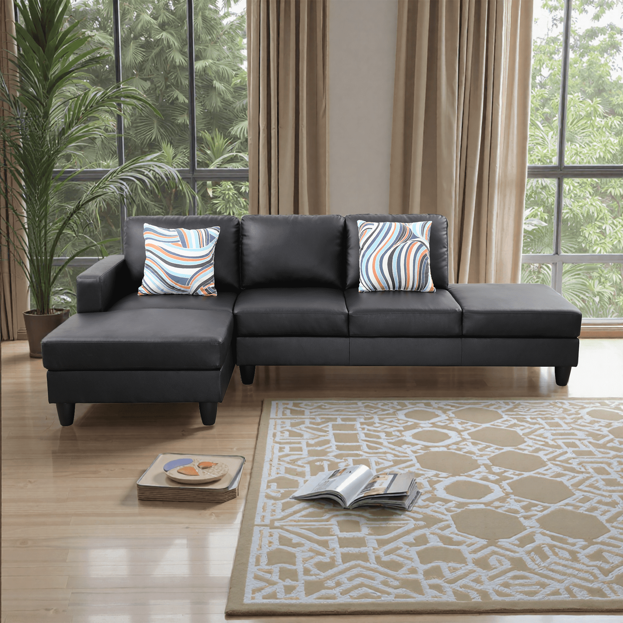 MAYEERTY Superior Black Semi-PU Modern Adult Couch Living Room Sofa Set