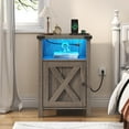 thumbnail image 3 of YEXJ LED Nightstand Set of 2 with Charging Station, Rustic End Table with Barn Door & Storage Shelf, Bedside Table for Bedroom, Living Room, Grey, 3 of 8