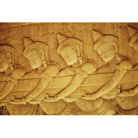 Alabaster Stone Carvings Cambodia Angkor Wat Close-Up Of Stone Carvings Canvas Art - Allan Seiden Design Pics (19 x 12) ()