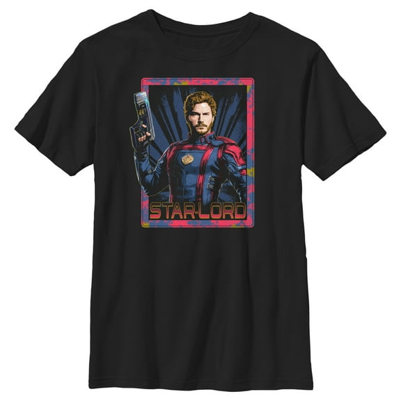 Boy's Guardians of the Galaxy Vol. 3 Star-Lord Square  Graphic Tee Black X Large