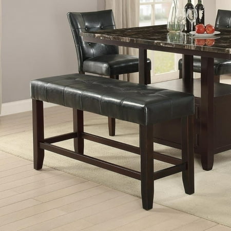 Pneumatic Seat 26' Base - Benzara Wood Based High Bench With Tufted Seat Black and Brown