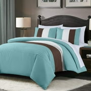 Chezmoi Collection Briar 7-Piece California King Bed in a Bag Comforter Set with Sheets - Lightweight Comforter Blue Brown Beige Luxury Pleated Stripe Bedding Set for All Season