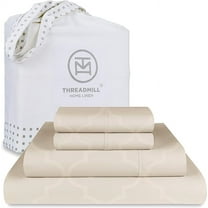 Threadmill Home Linen Cotton Sheets, King Size Bed, 4 Pc, Damask Sateen, Elastic Deep Pocket, Beige