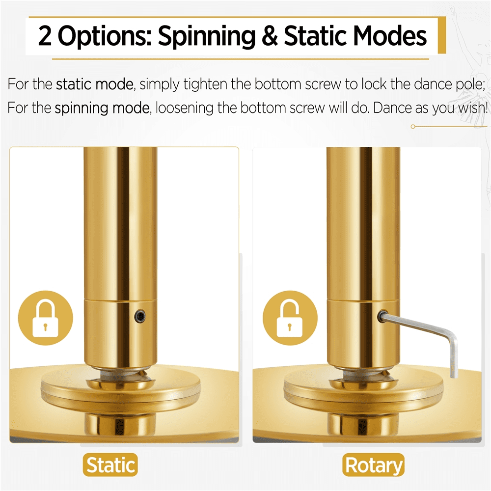 Alden Design 7.7'-9' H Metal Adjustable Dance Pole with 2 Modes for Home, Gold