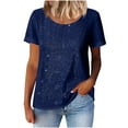 thumbnail image 4 of TKLPEHG Sparkle Tops for Women Dressy Casual Short Sleeve Sequin Tops Round Neck Glitter Tshirts Comfy Spring Summer Tee Shirts (Dark Blue,XXL), 4 of 6