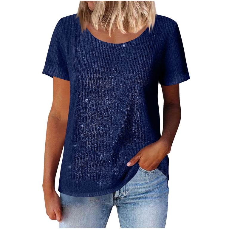 Blouse Femme Charter Club à Paillettes Bleues - Manches Courtes Taille S - Neuf Avec étiquettes