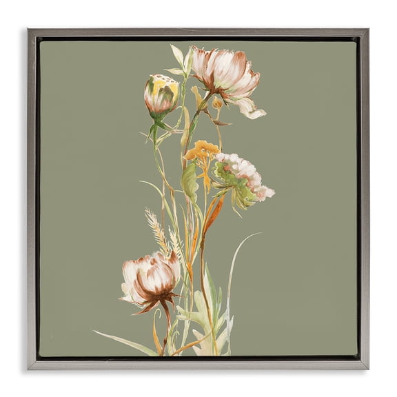 Stupell Industries Eclectic Cottage Blooms on Green Gray Floating Frame Canvas Art, 18 x 18, by Liz Jardine