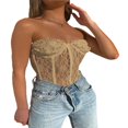 thumbnail image 1 of Women Lace Mesh See-Through Tube Top Off Shoulder Backless Tops, 1 of 6